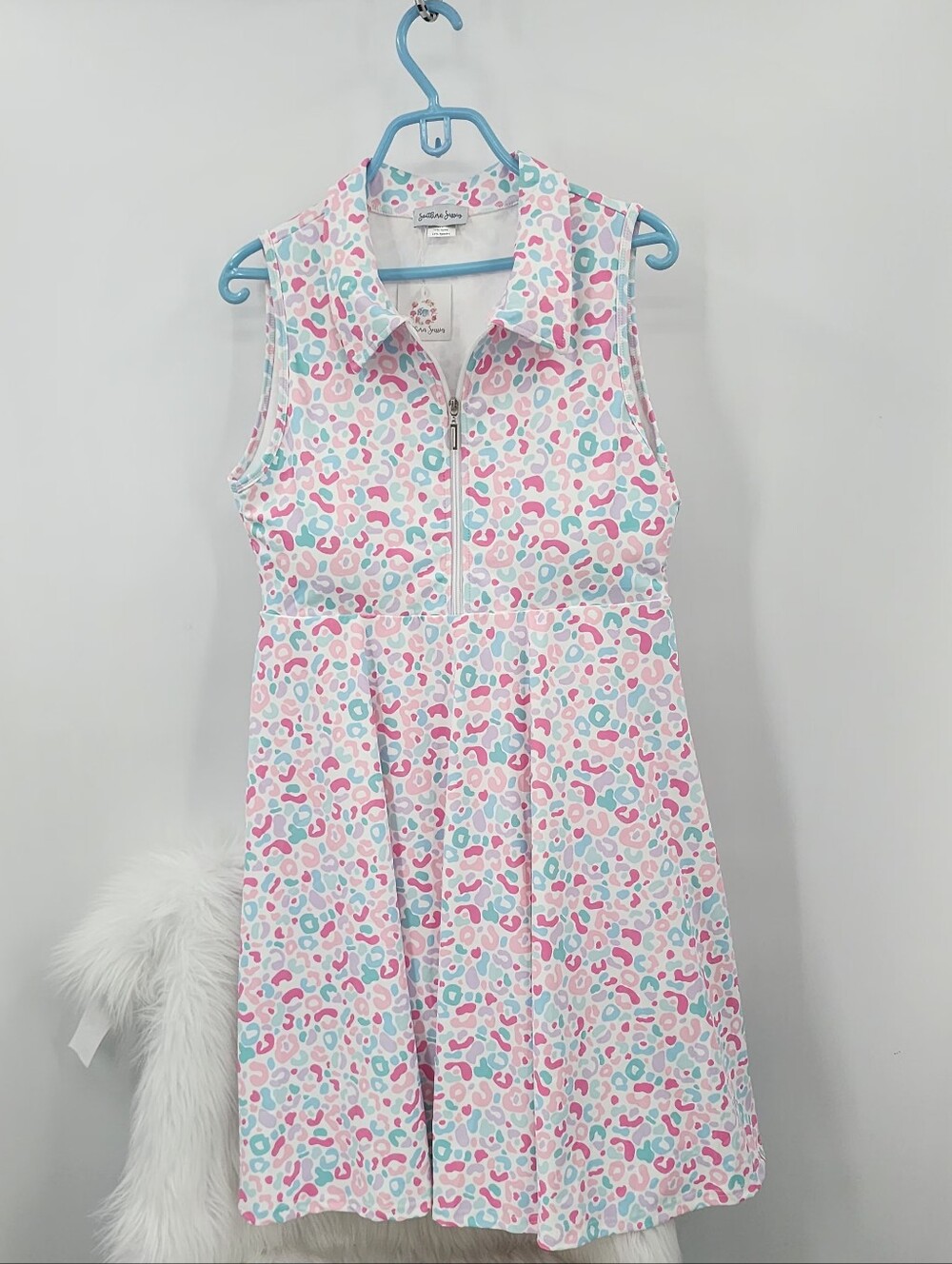 Sleeveless Pink & Teal Printed Activewear Dress Zip Front, Cover Up, Tennis....